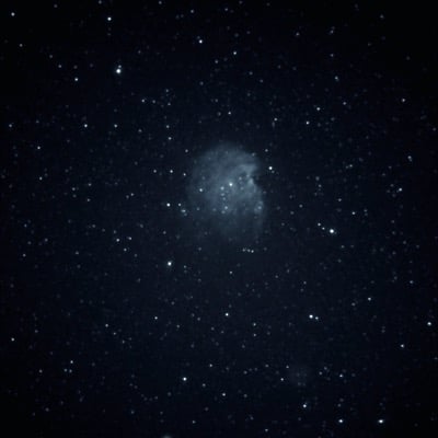 Monkey Head Nebula by Ray Taylor. Settings: Long Exposure mode, taken through telescope with NVD