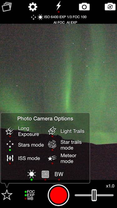 Aurora captured with Stars Mode