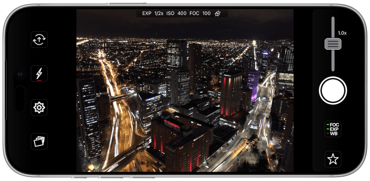 NightCap Camera running on iPhone